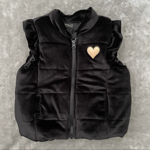 Buffalo David Bitton Black Puffer Quilted Plush Zip Up Vest w/ Heart Toddler 3T - Picture 1 of 7